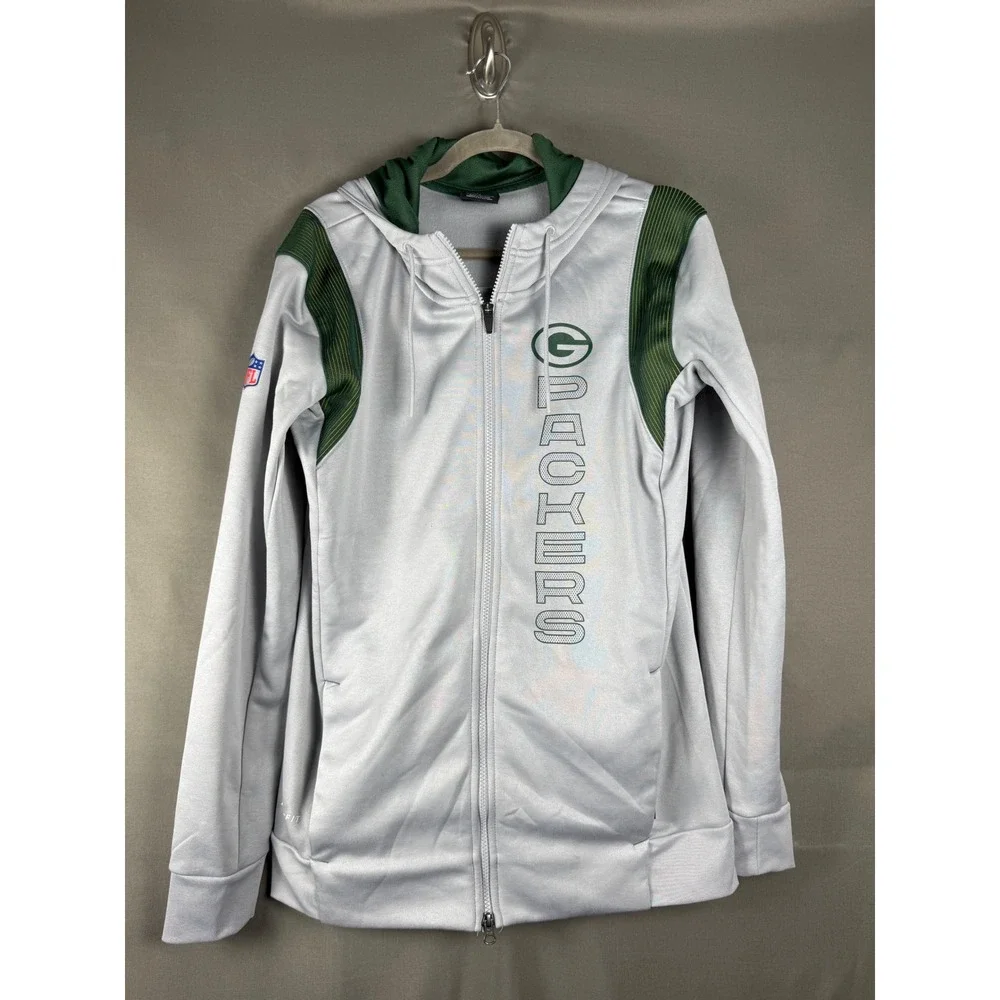 Nike Full Zip Hoodie Mens Small Grey Green Bay Packers NFL Dri-FIT On-Field